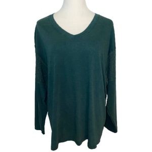 NWOT Terra & Sky Women’s Green V-Neck Eyelet Top Size 0X